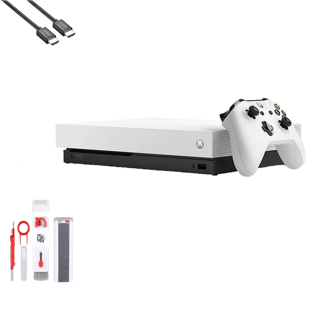 Pre-Owned Microsoft Xbox One X 1TB, 4K Ultra HD Ivory with BOLT AXTION Cleaning Kit HDMI Bundle (Refurbished: Like New)
