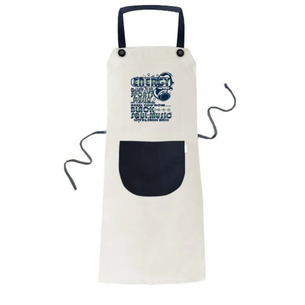 Energy Sizeports Music Vitality Sizeounds Apron Adjustable Bib Cotton Linen BBQ Kitchen Pocket Pinafore