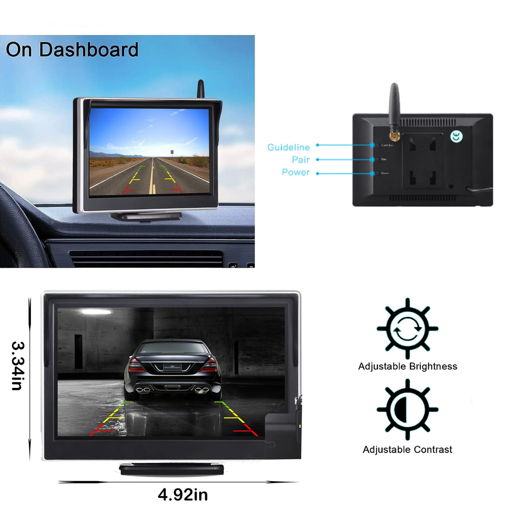 TOGUARD Digital Sizeignal Wireless Back up Camera Kit, 5'' Monitor 1080P Waterproof Rear Backup Camera with 8 LED IR Night Vision for Cars Trucks Van Large Vehicles