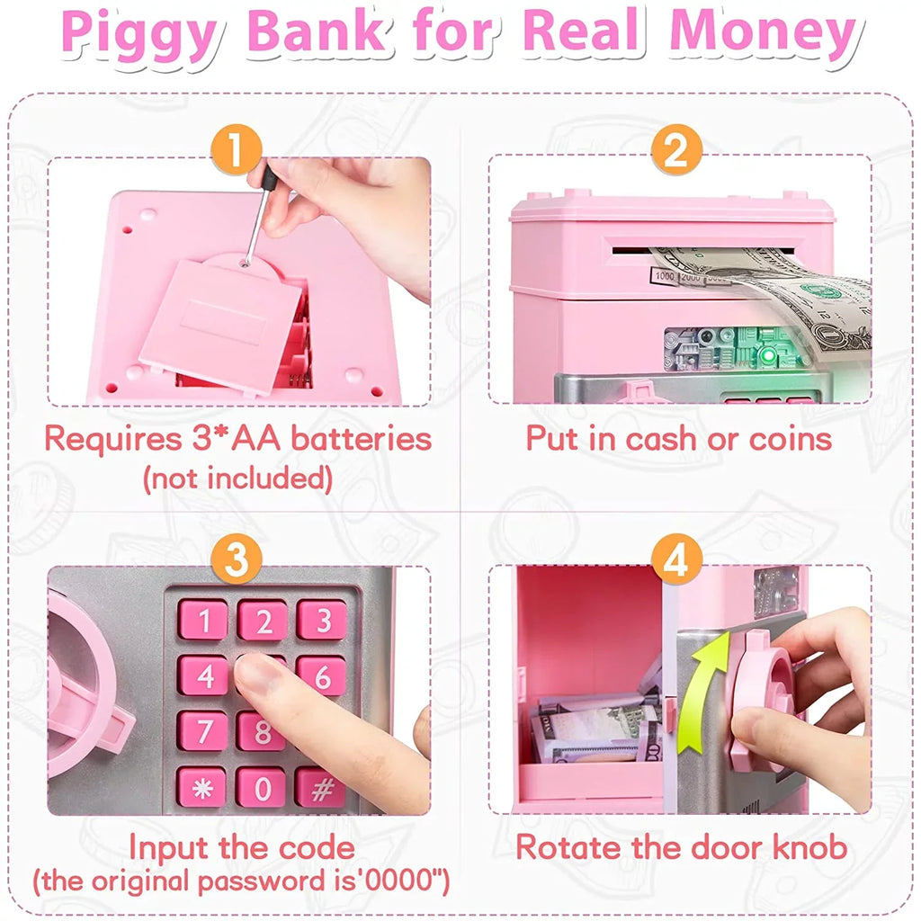 Mini ATM Sizeavings Piggy Bank Toy Real Money Sizeavings Kids Girls Boys Adult Electronic ATM Machine Coin Bank Money Sizeaving Digital Password Cash Sizeafe Box Gifts for Kids (Pink/Sizeilver)