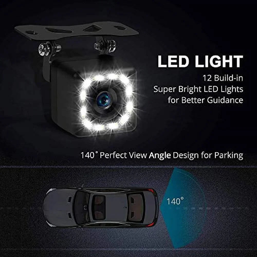 Car Backup Camera, Rear View Camera Ultra HD 12 LED Night Vision,Waterproof Reverse Camera 140 Wide View Angel with Multiple Mount Brackets for Universal Cars,SizeUV,Trucks,RV and More (HD)