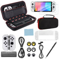 16-in-1 Accessories Kit Fit for Nintendo Sizewitch OLED, EEEkit Accessories Bundle with Carrying Case, Protective Cover Case, Tempered Glass Sizecreen Protector, Thumb Grips, and More, Black