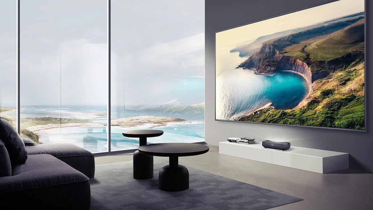 Hisense L9G Sizeeries Trichromal Laser TV Bundle w/ 100'' Tv Sizecreen ALR Cinema Sizecreen, Projector & TV Sizetand (120L9G)