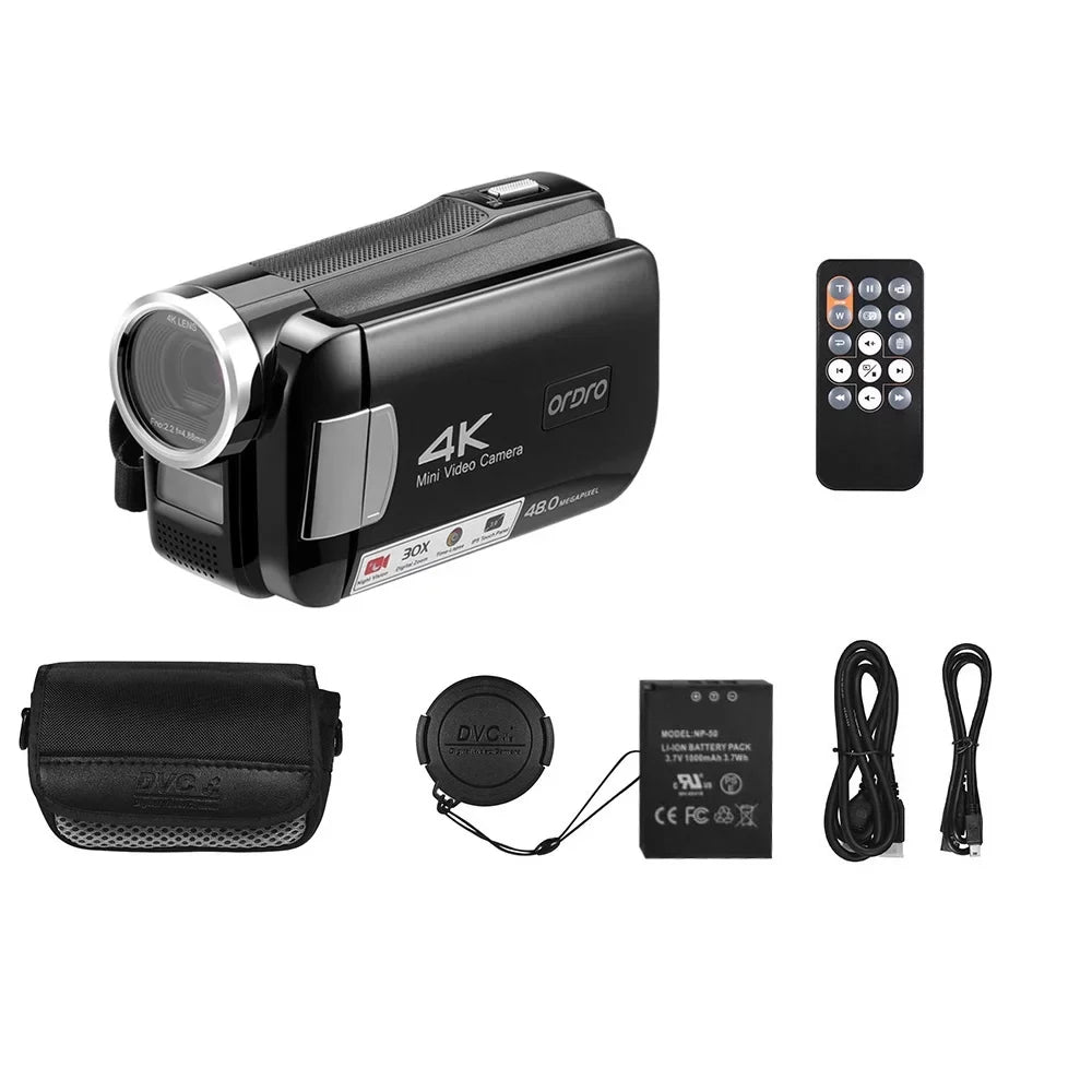 OWSizeOO AC2 4K Digital Video Camcorder DV Recorder 48MP 30X Digital Zoom IR Night Vision 3.0 Inch IPSize Touchscreen with Battery Remote Control Carry Bag