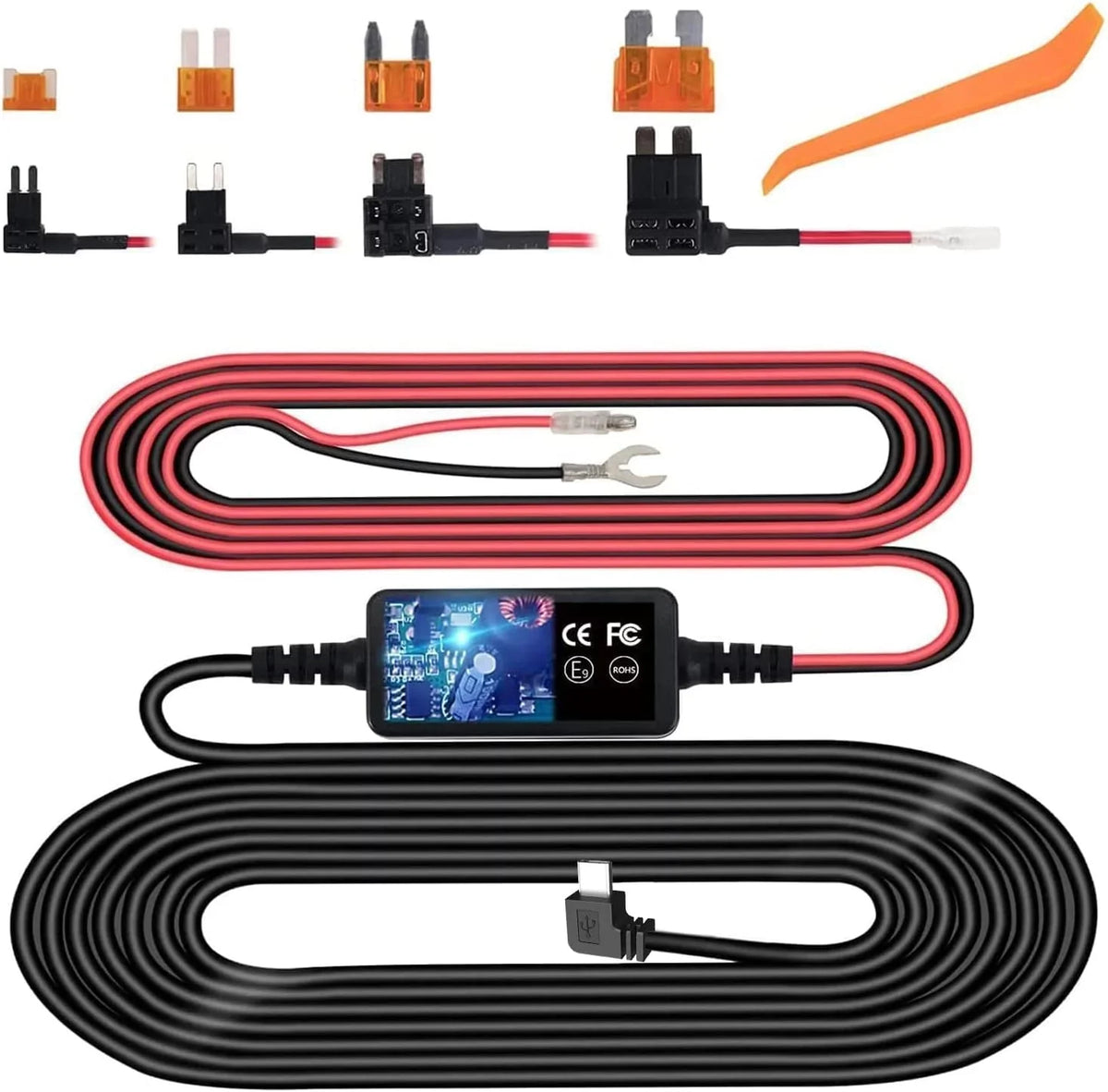 Dash Cam Hardwire Kit,Type-C Hard Wire Kit,USizeB C Hard Wire Kit Fuse for Dashcam, Plozoe 12V-24V to 5V Car Dash Camera