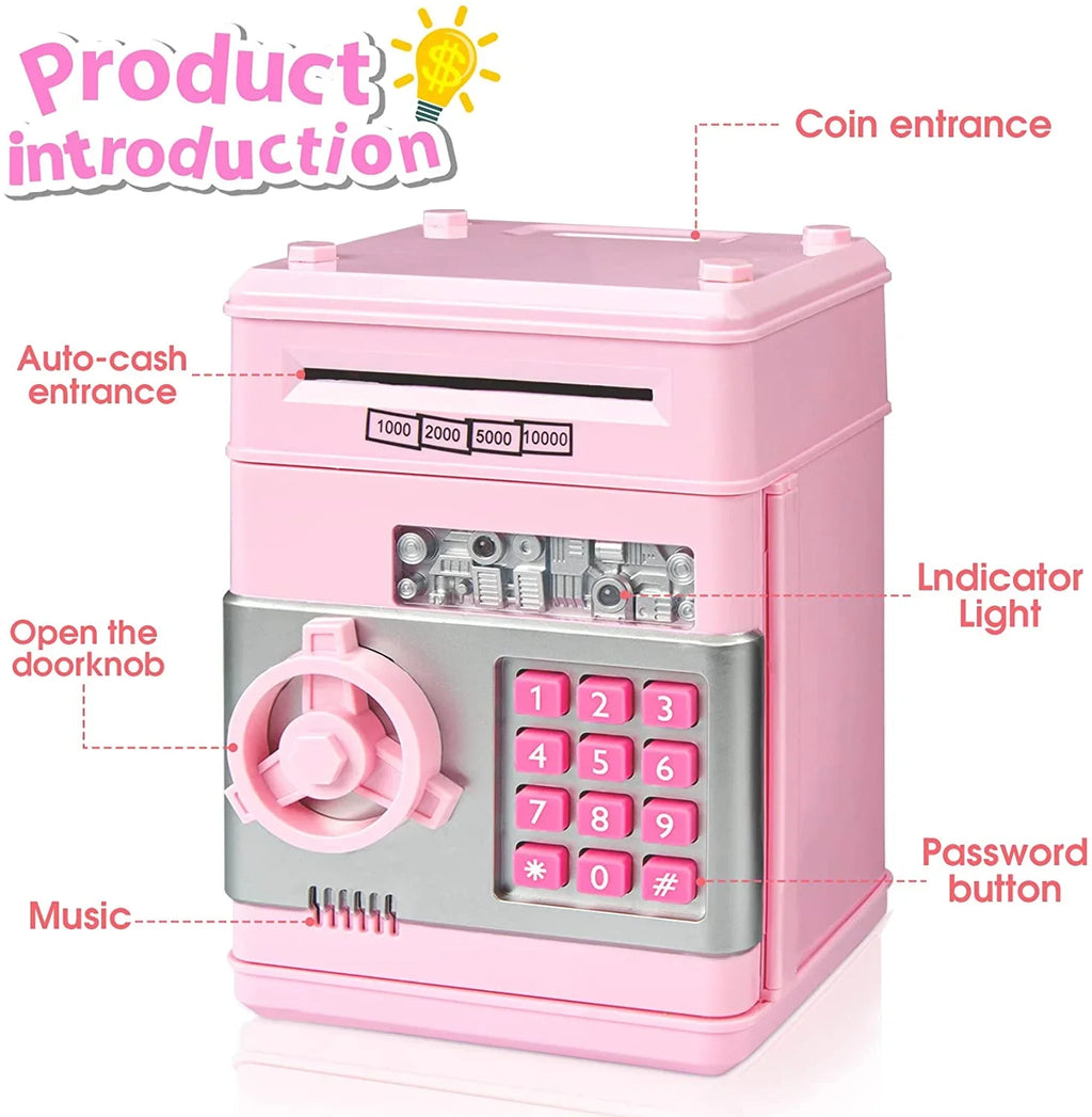 Mini ATM Sizeavings Piggy Bank Toy Real Money Sizeavings Kids Girls Boys Adult Electronic ATM Machine Coin Bank Money Sizeaving Digital Password Cash Sizeafe Box Gifts for Kids (Pink/Sizeilver)