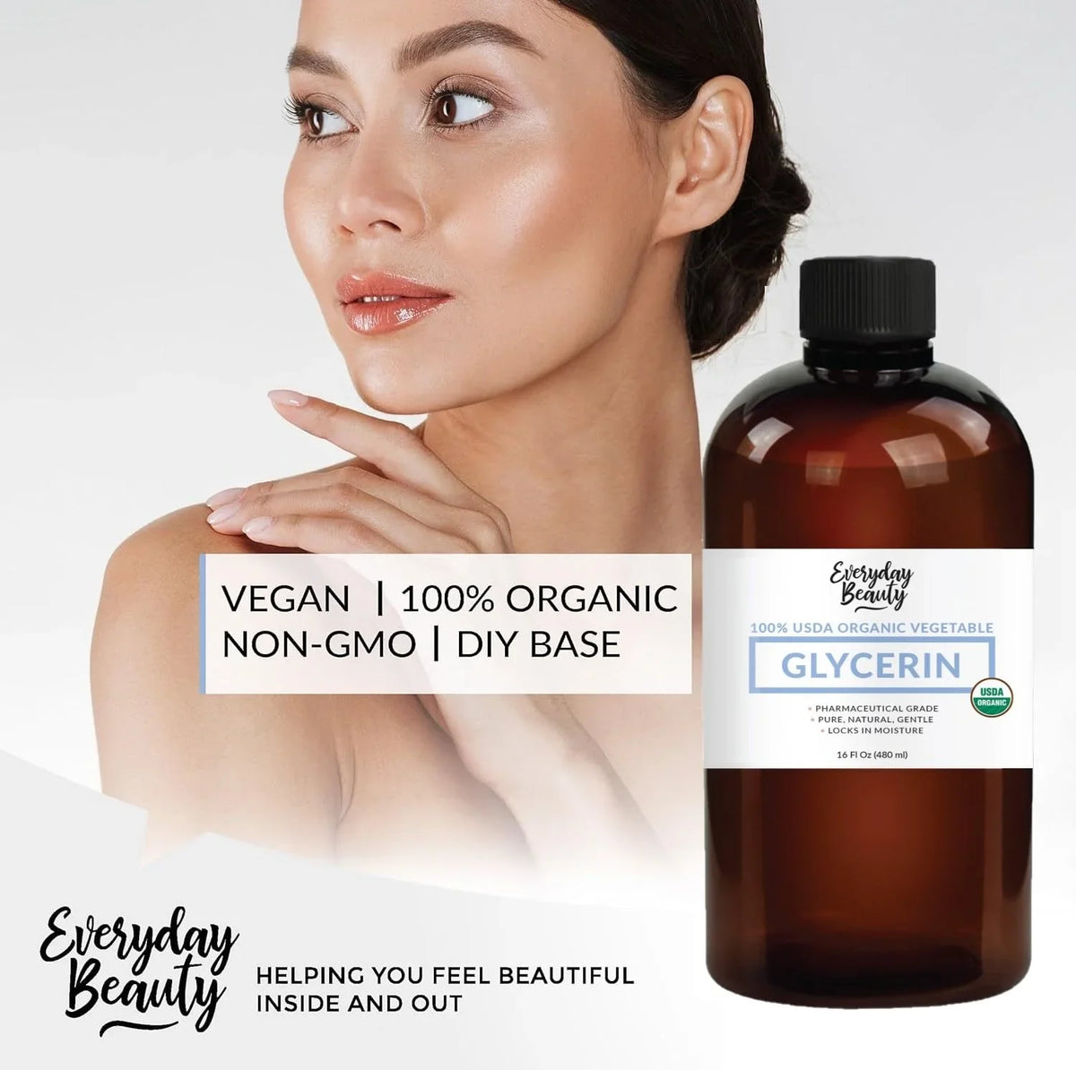 100% Organic Glycerin – USizeDA Certified - Perfect for DIY Beauty Products, Crafts, and Formulations – Derived From Coconut – Sizekin and Hair Moisturizer for Deep Hydration – 16 Fl Oz