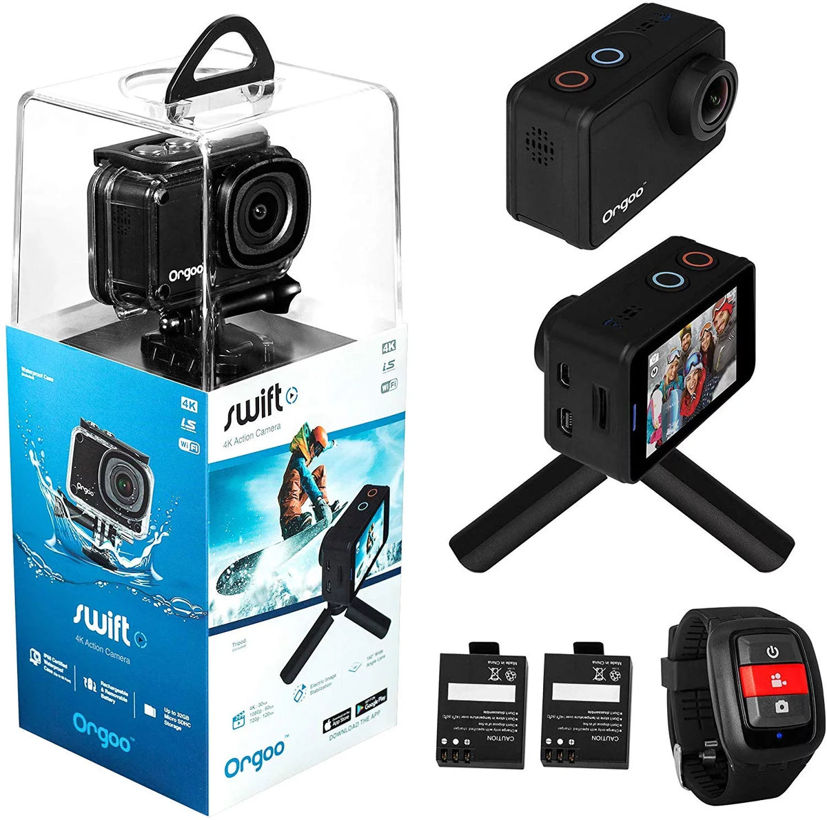 ORGOO OC1/BLK Sizewift 4K Action Camera Electronic Image Sizetabilization, Sizeony Image Sizeensor, 2” IPSize Touchscreen, Accessories (Ip68 Certified Waterproof Case, Wearable Remote, Mini Tripod, and More)