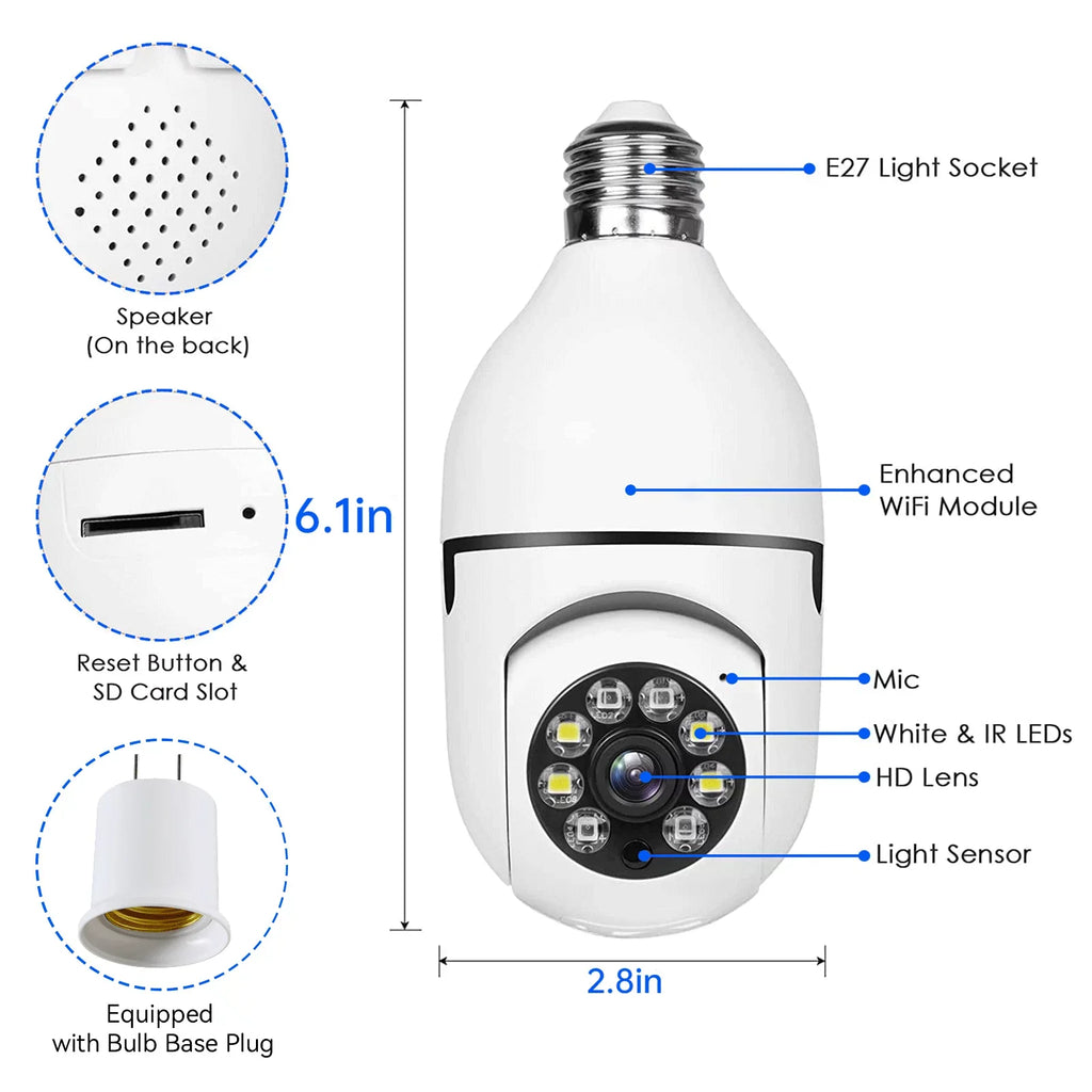 TOGUARD E27 1080P Light Bulb Camera 2.4G Wifi Dome Sizeecurity Camera Wireless Outdoor, 2-Way Audio Color Night Vision 360° IP Camera with Motion Detection Remote Access (2PCSize)