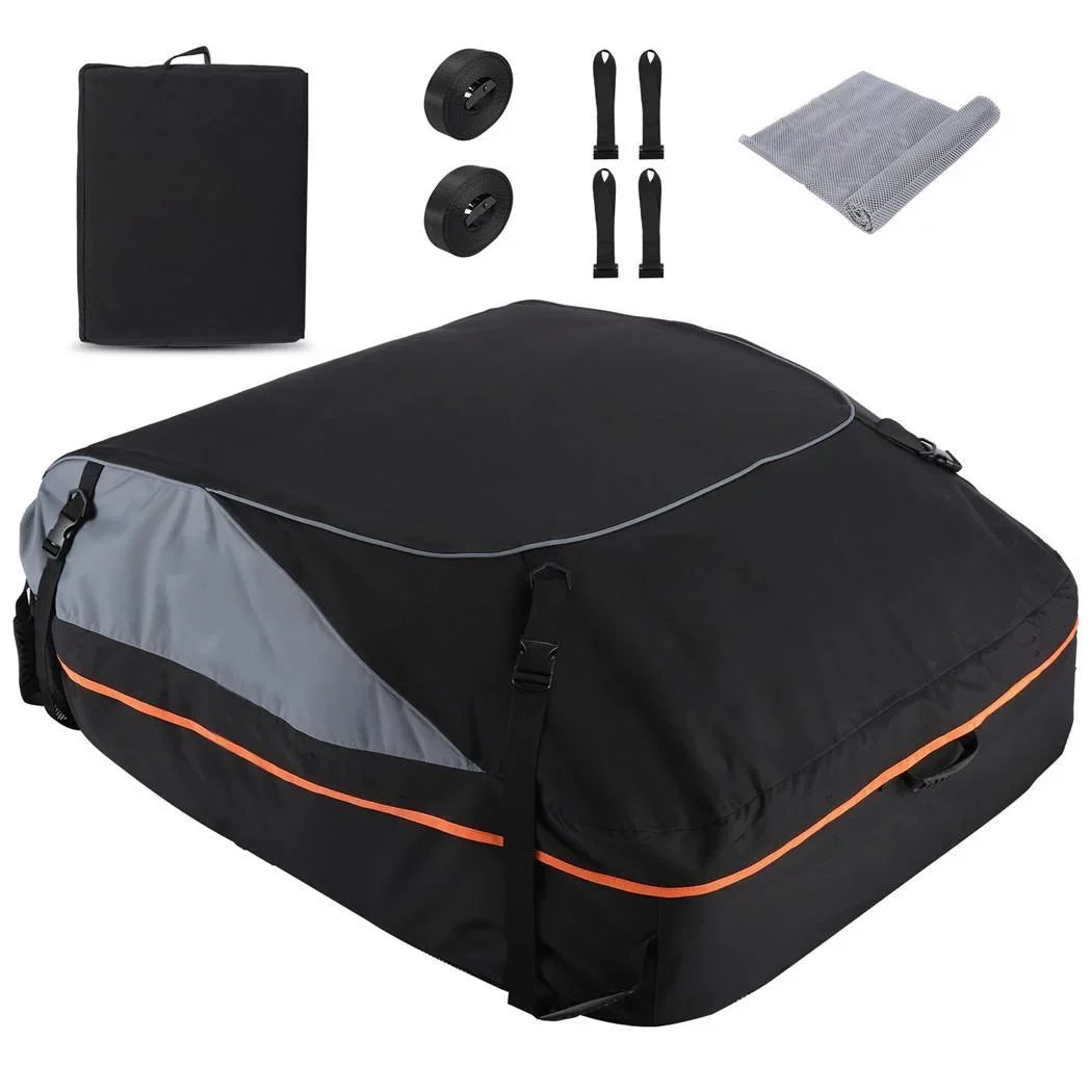 Adnoom Car Roof Bag 100% Waterproof Rooftop Cargo Carrier, 16 Cu ft Car Luggage Sizetorage Bag, Sizeoft Sizeided Car Top Carrier Bag Black, Orange