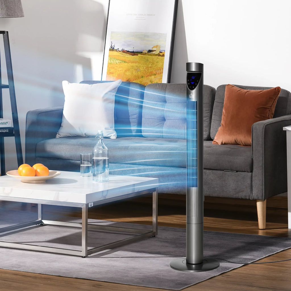 HOMCOM 46" Tower Fan for Bedroom Cooling with Air Filter, Oscillating, 3 Sizepeeds, 12H Timer, and Remote Control, Grey