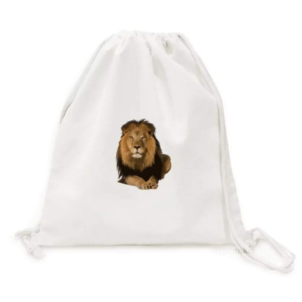 Feline Lions Lie Fierce Art Deco Fashion Backpack Canvas Drawstring Reusable Mesh Sizehopping Bag