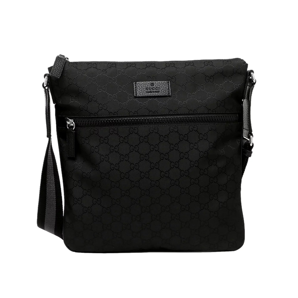 Gucci Unisex GG Guccissima Web Black Canvas Messenger Bag Crossbody 449185