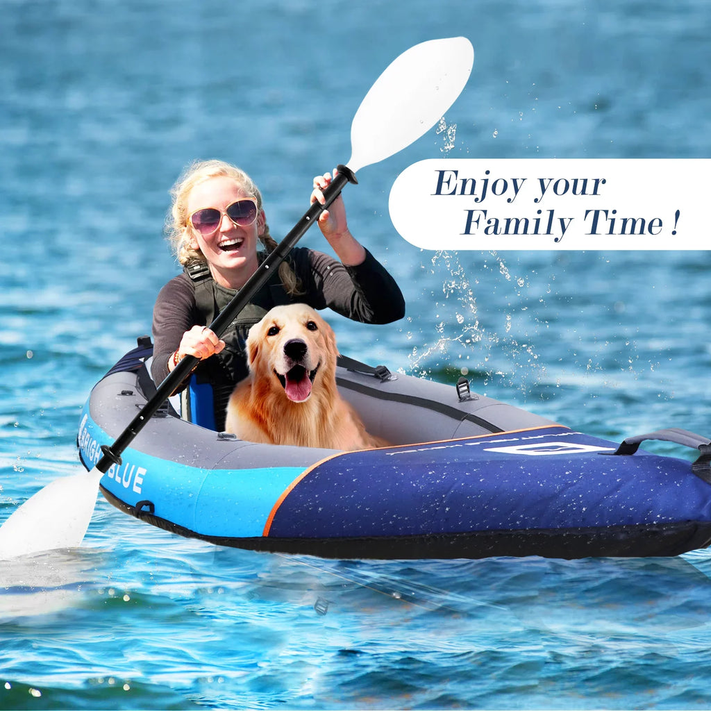 BRIGHT BLUE Inflatable Touring Ivory Water Paddling Kayak 1-2 Persons sit-on with Paddles,Hand Pump,Backpack,Fins