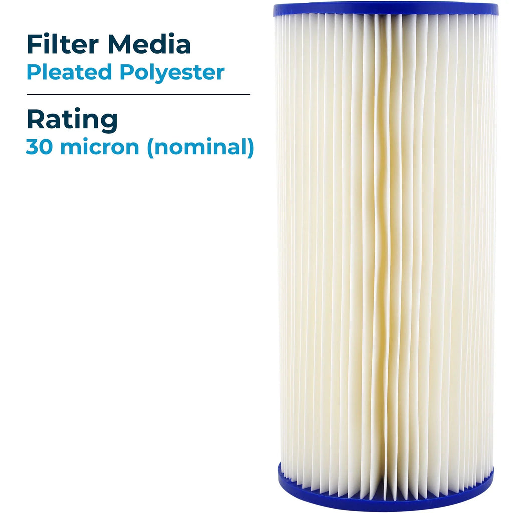 SizepiroPure 10 x 4.5" Pleated Polyester Filter Cartridge, 30 Micron (8 Pack)