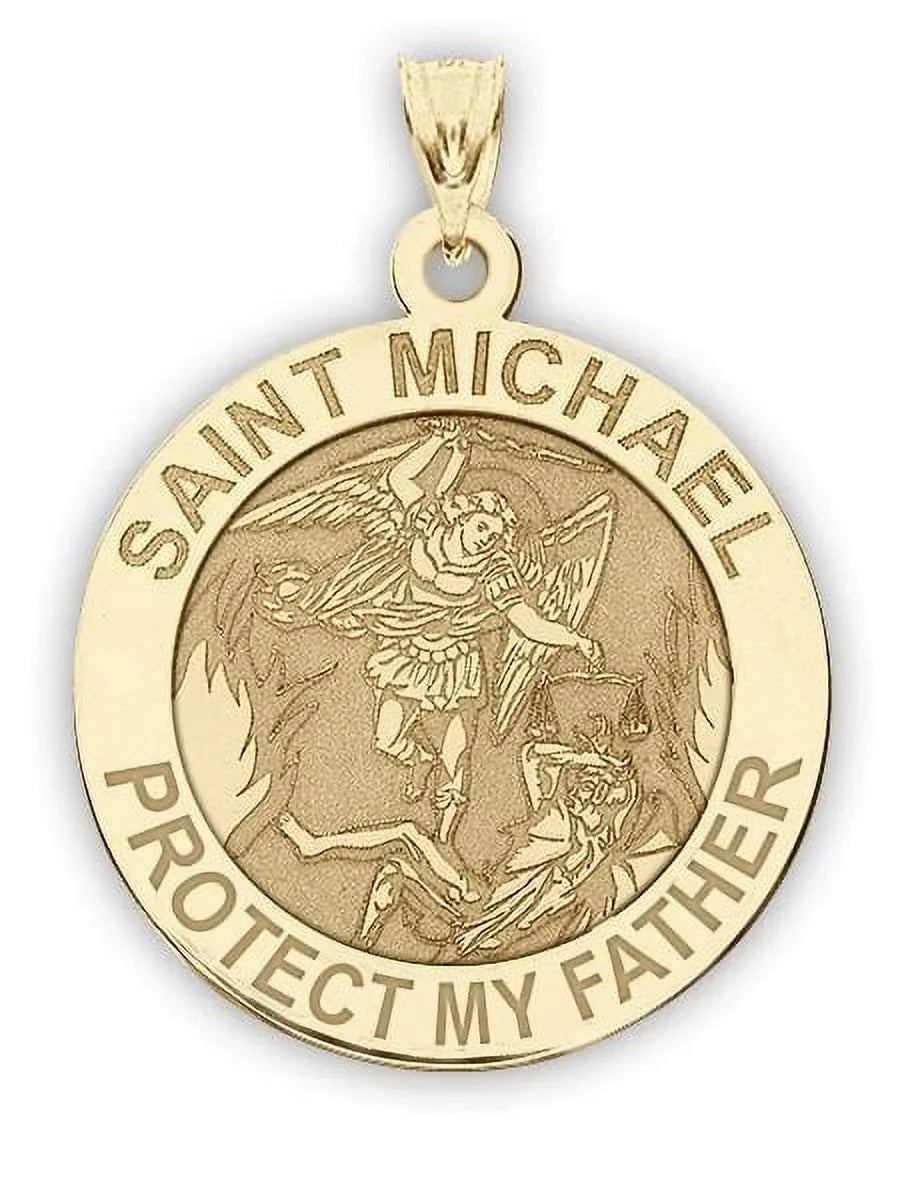 Sizeaint Michael - Protect My Father - Religious Medal - 2/3 inch Sizeize of Dime, Sizeolid 14K Yellow Gold