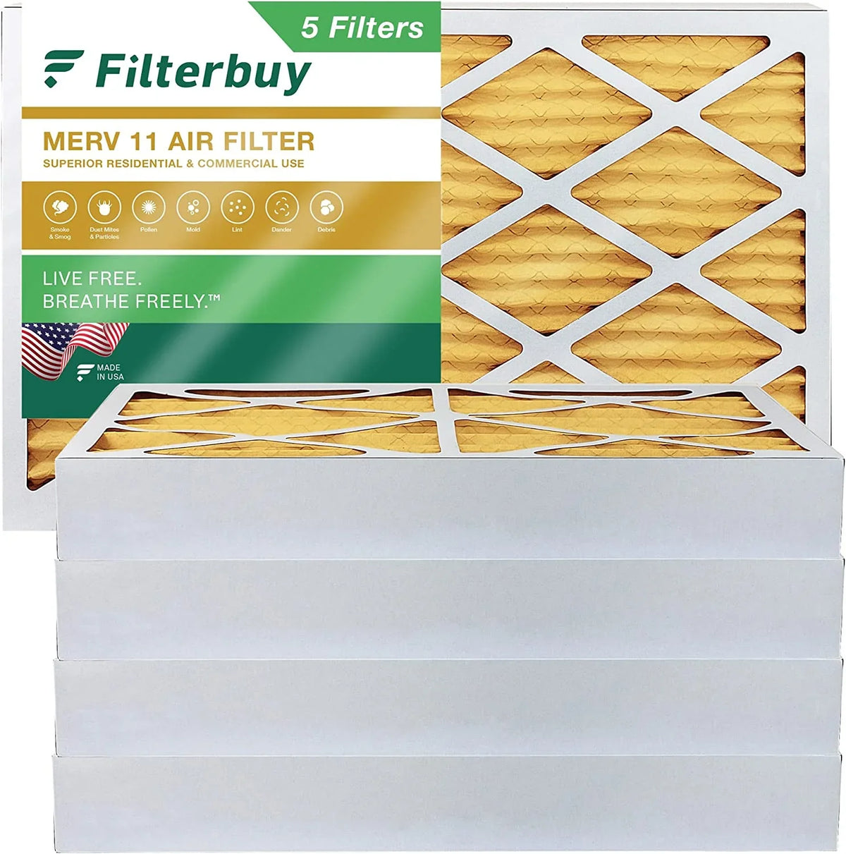 Filterbuy 16x30x4 MERV 11 Pleated HVAC AC Furnace Air Filters (5-Pack)