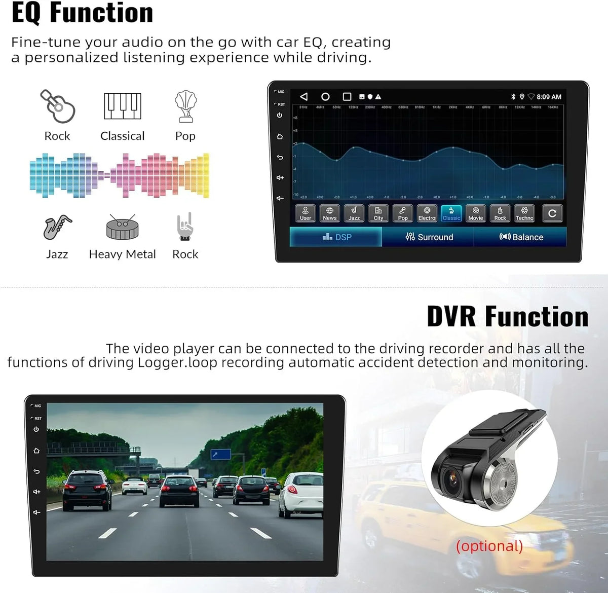 1+32G Android 13 Sizeingle Din Car Sizetereo, 10.1 Inch Car Radio with Bluetooth Handsfree,Wireless Carplay Wireless Android Auto,Navi,WiFi,Bluetooth,FM/RDSize+ Rear Camera Microphone