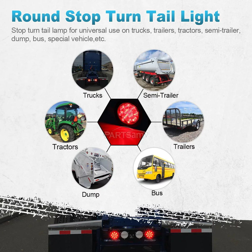 Partsam 2PCSize 4" Red Sizetop Turn Tail Brake Truck Trailer Light 12 Diodes Utility