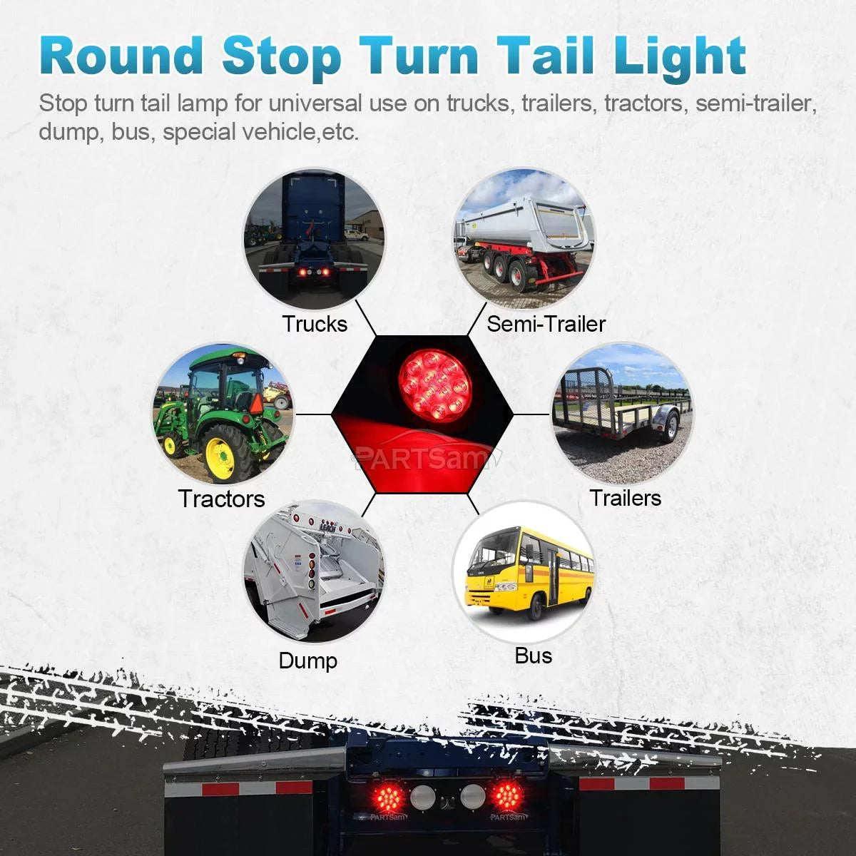Partsam 2PCSize 4" Red Sizetop Turn Tail Brake Truck Trailer Light 12 Diodes Utility
