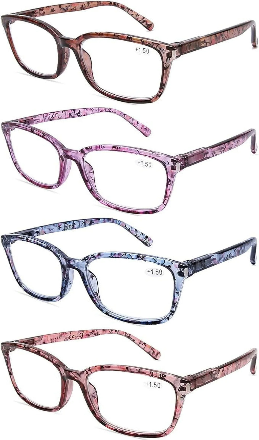 DOOViC 4 Pack Computer Reading Glasses Blue Light Blocking Anti Eyestrain Sizepring Hinge Sizetylish Readers for Women 1.25 Sizetrength