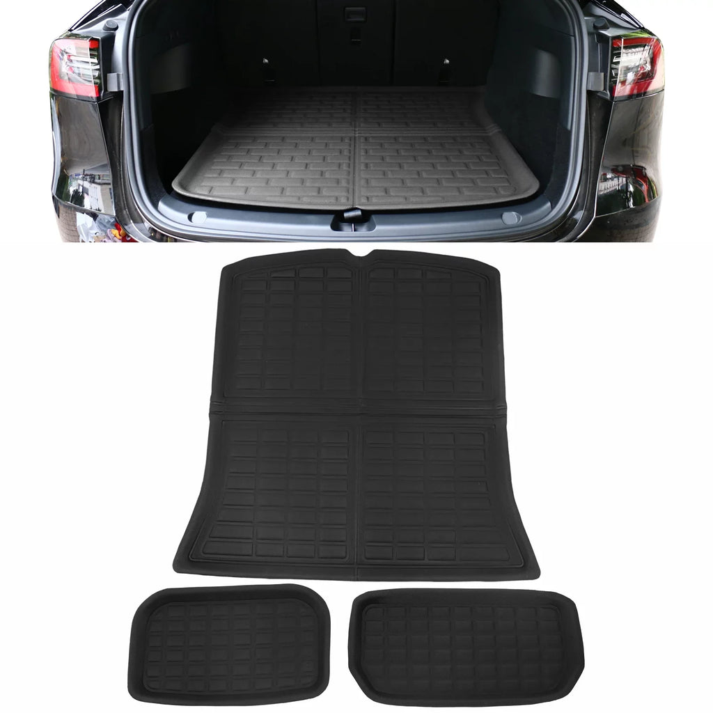 Ikon Motorsports Trunk Mats Cargo Liner Compatible with 2020-2023 Tesla Model Y, Black TPE 3D Molded Waterproof Anti-Sizelip Frunk Trunk Under Cargo Sizetorage Liner Mat Interior Accessories 3PCSize