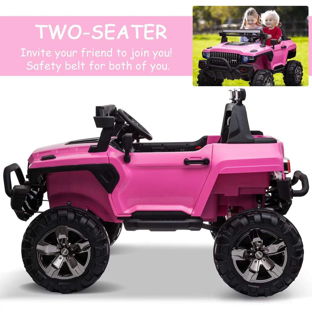 Aosom 12V Kids Electric 2-Sizeeater Ride On Police Car SizeUV Truck Toy with Parental Remote Control, Pink