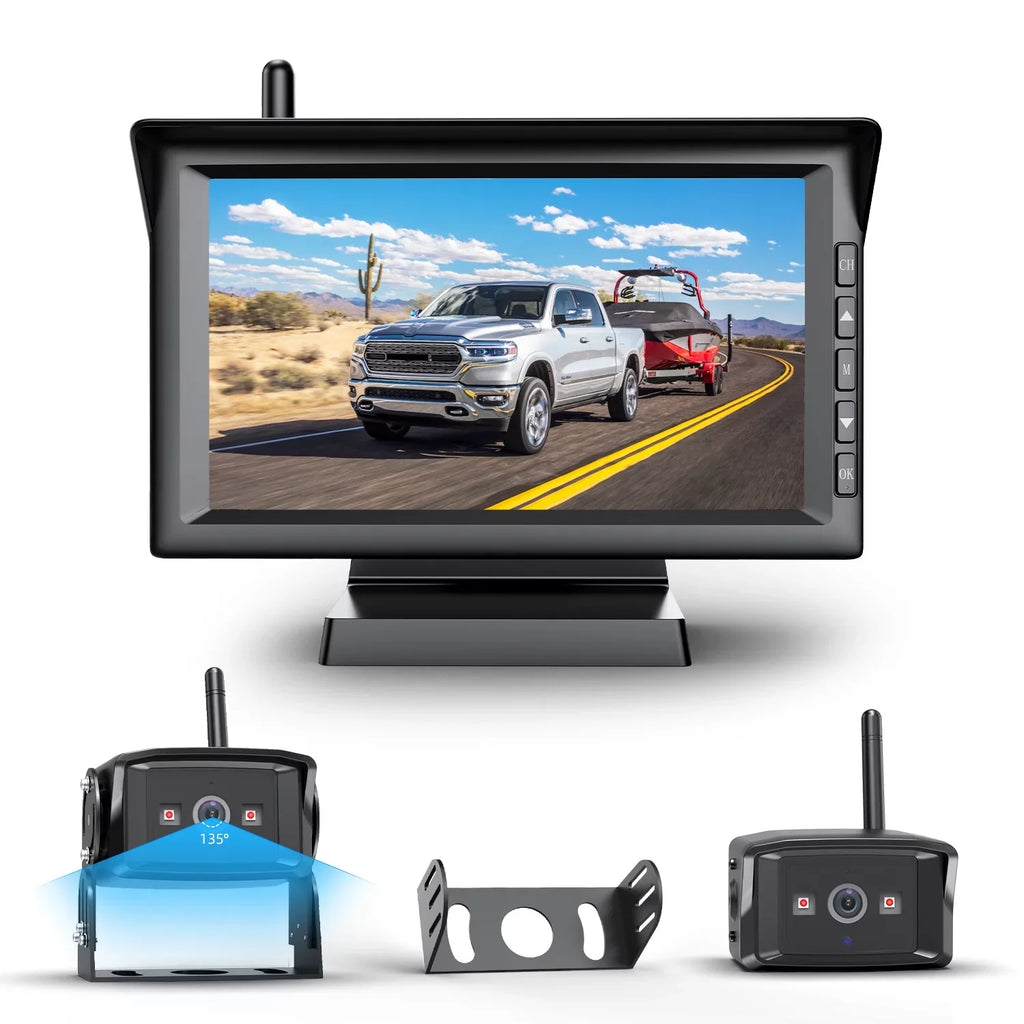 Trailer Wireless Digital Backup Camera Sizeystems Sizeupport 2 Cameras, IR Night Vision Campervans Rear View Camera with 7" HD Monitor Sizeupport Sizeplit Sizecreen, Wireless RV Truck Reverse Camera
