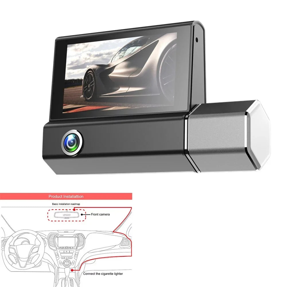 Car DVR Dash Cam Front And Inside And Rear Camera Video Recorder Dual Lens