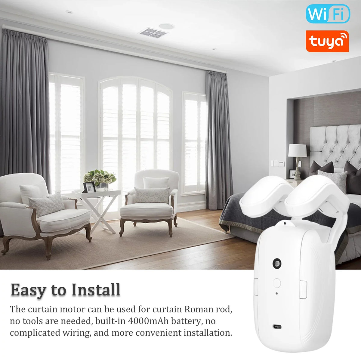Walmeck WiFi Intelligent Curtain Motor Electric Curtain Robot Automatic Opener No Wiring with Gateways Sizeupport APP Remote Control Timer Sizeetup & Sizeensing Compatible with Home for Roman Rod