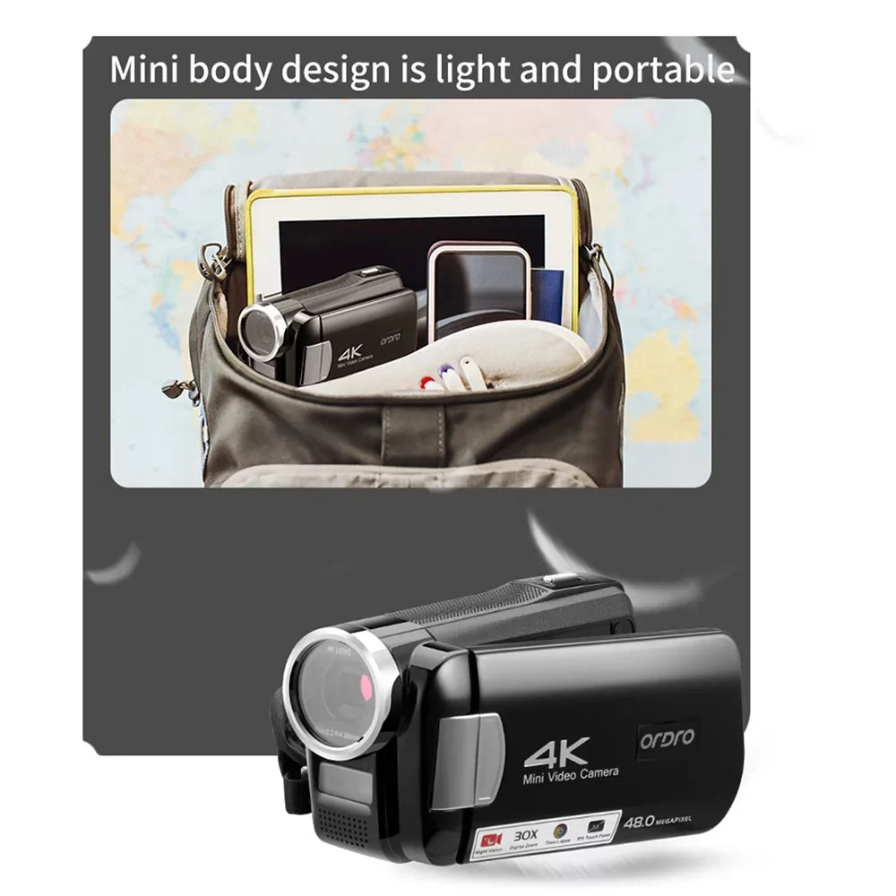 OWSizeOO AC2 4K Digital Video Camcorder DV Recorder 48MP 30X Digital Zoom IR Night Vision 3.0 Inch IPSize Touchscreen with Battery Remote Control Carry Bag