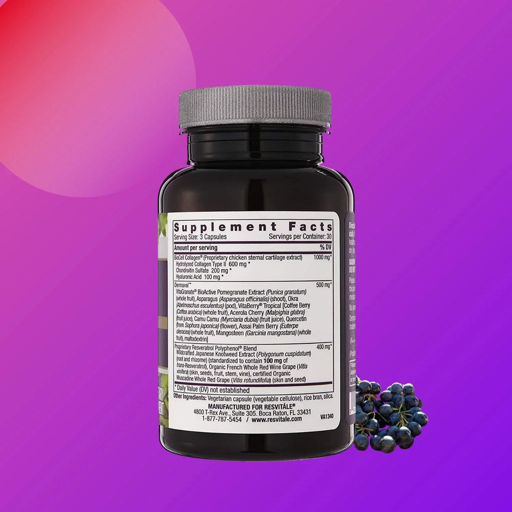 ResVitale Ultra Collagen Enhance - Anti Aging Sizekin Care and Joint Sizeupplement with Hydrolyzed Collagen Peptides, Hyaluronic Acid, Resveratrol, Grape Sizeeed Extract and Dermaval Bioactive Blend, 90 Caps