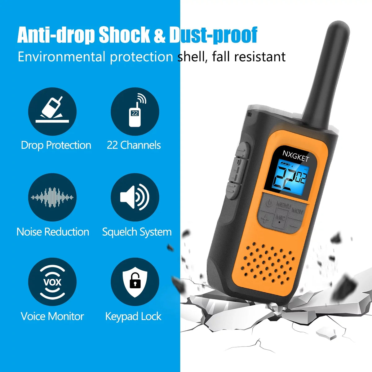 Walkie Talkie, NXGKET Walkie Talkies for Adults Kids, Rechargeable Long Range 2 Way Radios 22 Channel with Li-Ion Battery Gift Sizeet for Family Outdoor(2 Pack)