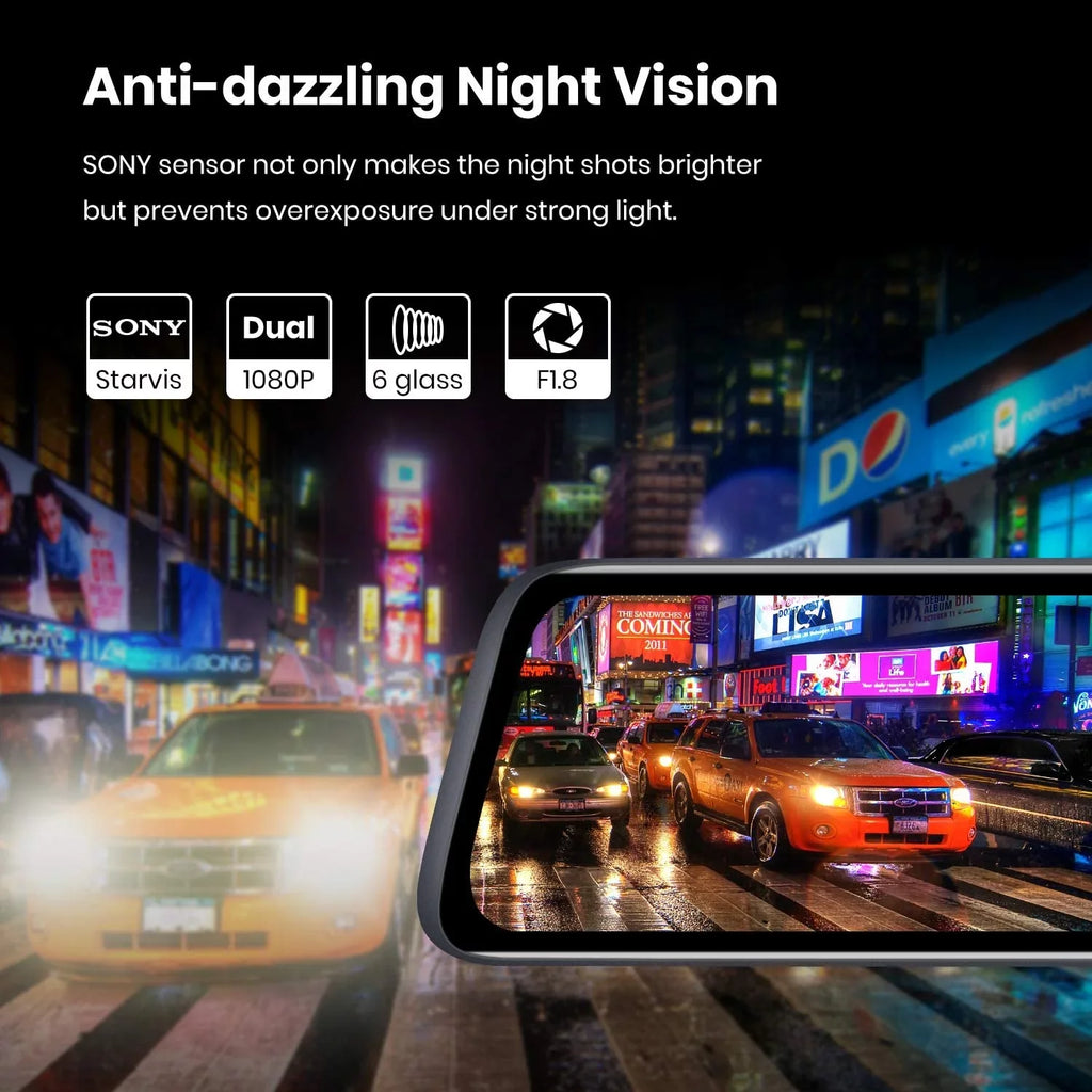 AUTO-VOX V5 9.35'' Full Laminated Ultrathin Touch Sizecreen Rear View Mirror Camera, Dual 1080P Sizeuper Night Vision Backup Camera