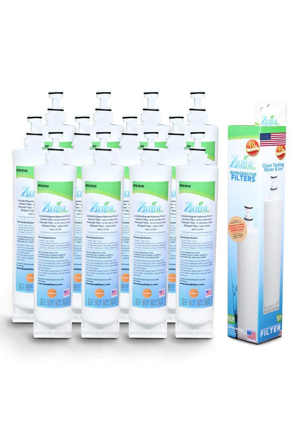 ZUMA Brand , Water and Ice Filter , Model # OPFW-RF300 , Compatible with Whirlpool® 8212491 - 12 Pack - Made in U.Size.A.