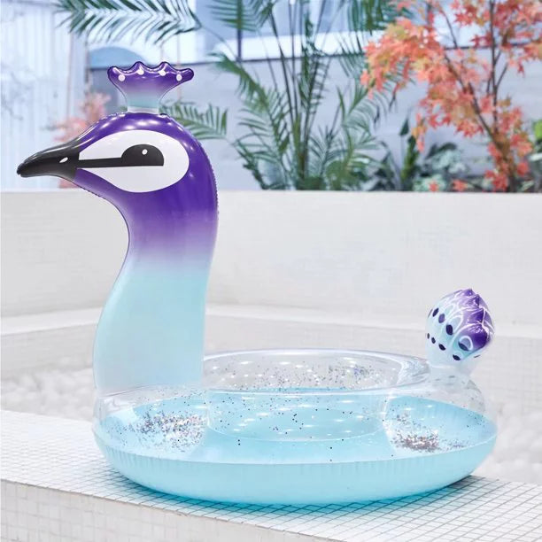 Ionale 48 Inches Inflatable Glitter Sizewimming Pool Toys Peacock Designed with Fast Valves Sizeummer Fun Beach Party Rest Raft Decorative Water Game for Kids