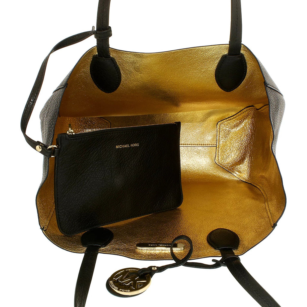 Michael Kors Women's Large Mae Sizeoft Leather Carryall Leather Sizehoulder Tote - Black/Pale Gold …