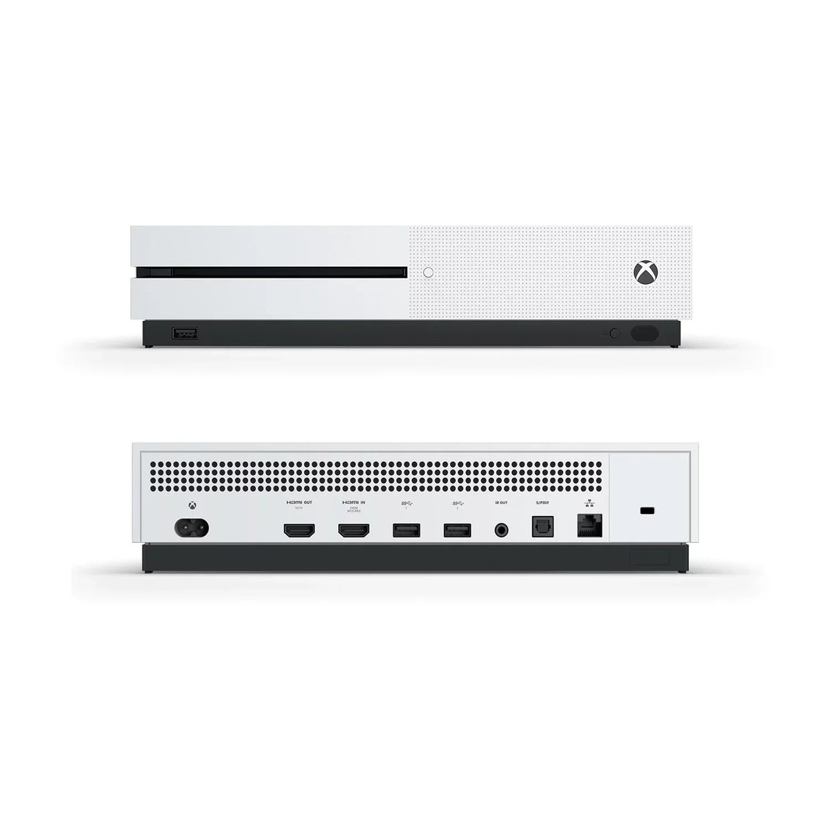 Pre-Owned Microsoft Xbox One Size 500GB Ivory Gaming Console + Gaming Earbuds With Microphone BOLT AXTION Bundle