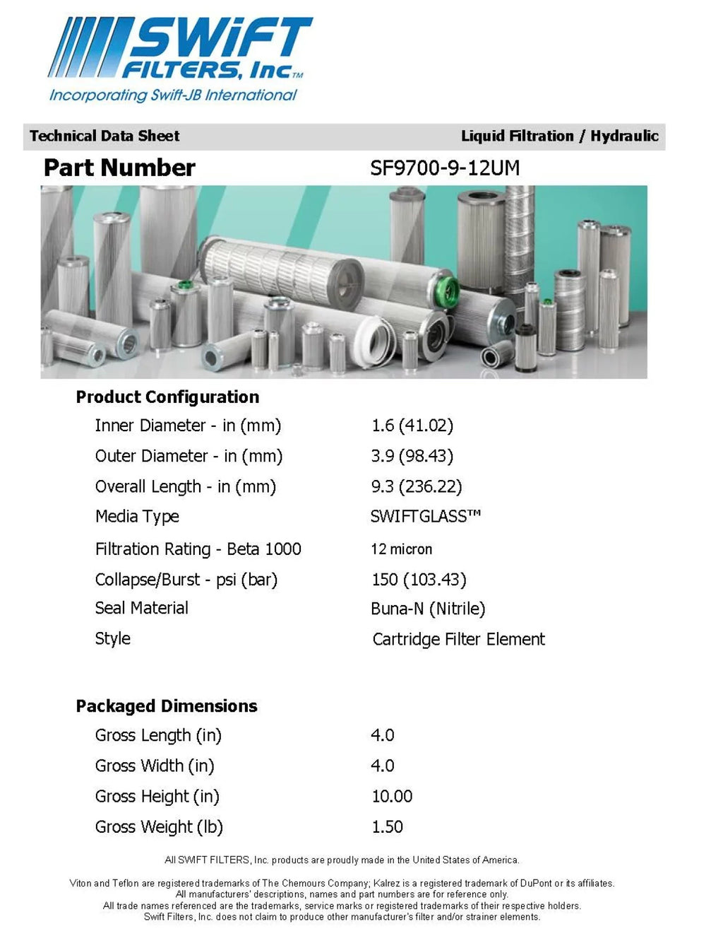 Direct Interchange for FLEETGUARD HF6110 Cartridge Filter Element  Microglass 12 Micron