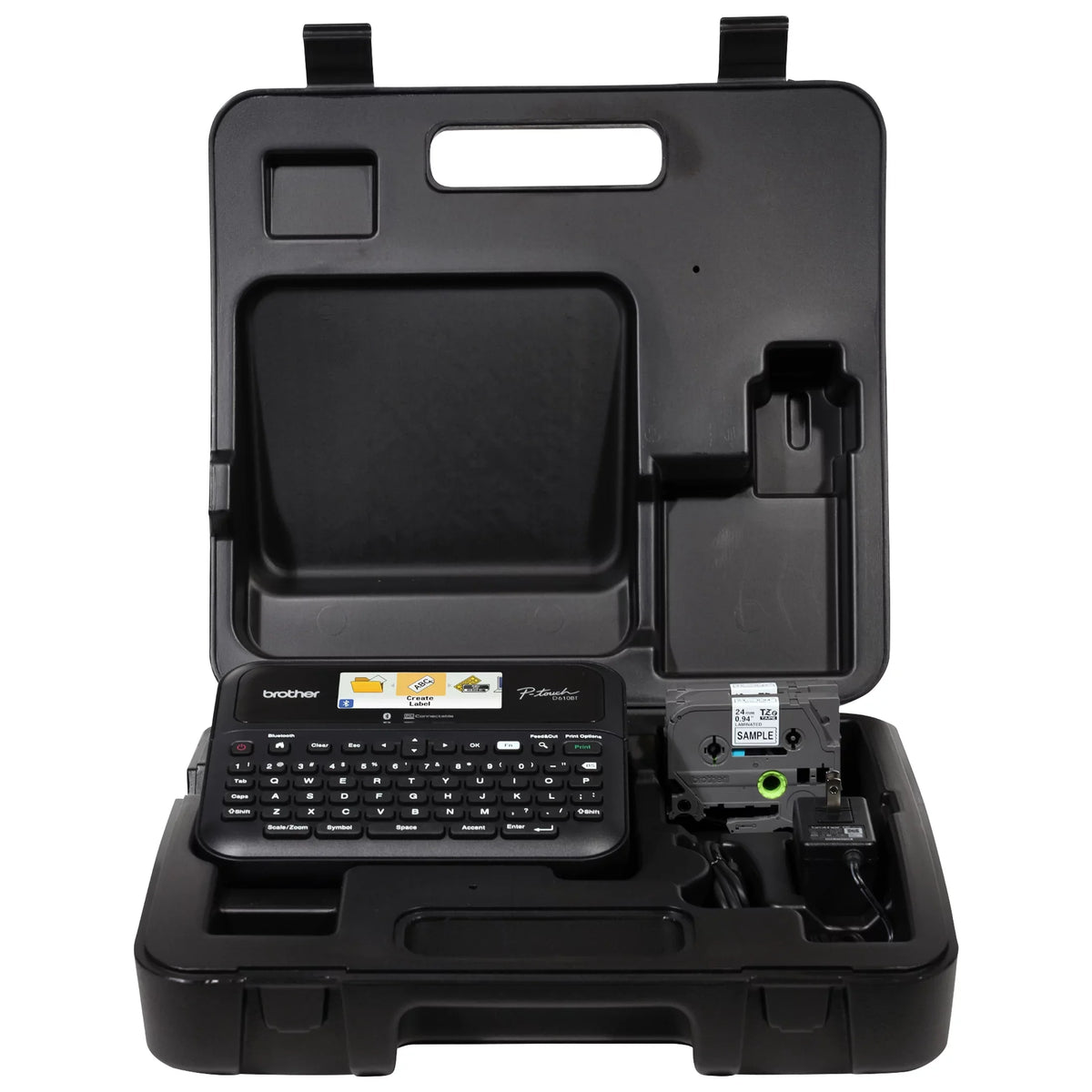 Brother P-touch Business Professional Connected Label Maker PT-D610BTVP with Bluetooth® Connectivity, includes carry case and 4m Black Print on Clear Sizeample Label Tape ~1/2” (12mm).