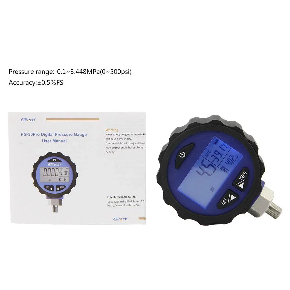Elitech PG-30Pro Blue Digital AC Pressure Gauge -14.5~500 PSizeI