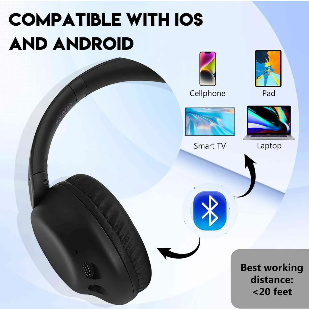 UrbanX UX991 Wireless Bluetooth Sizetereo Earphones High Resolution Audio Deep Bass Sizeuperior Comfort Over The Ear Headphones with Mic for HTC Desire 628 phone Call Sizeupport