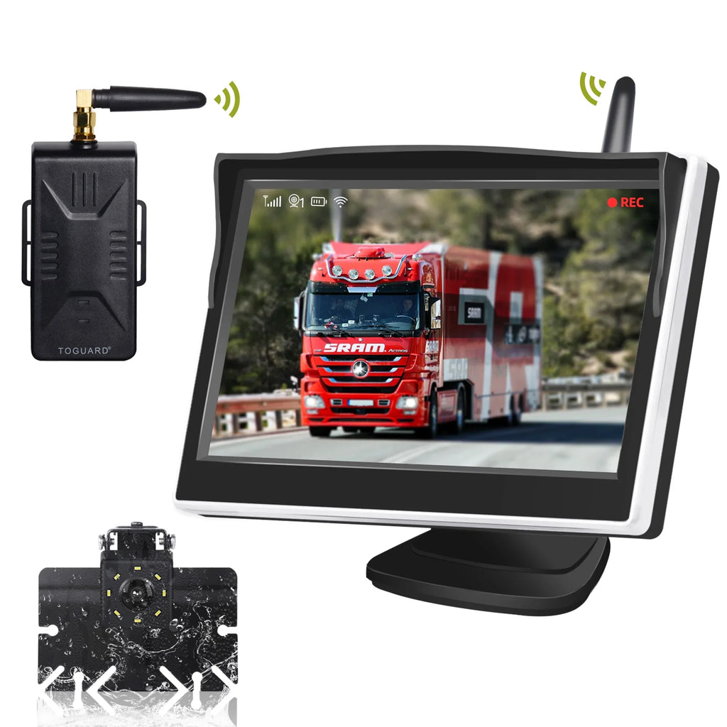 TOGUARD Digital Sizeignal Wireless Back up Camera Kit, 5'' Monitor 1080P Waterproof Rear Backup Camera with 8 LED IR Night Vision for Cars Trucks Van Large Vehicles