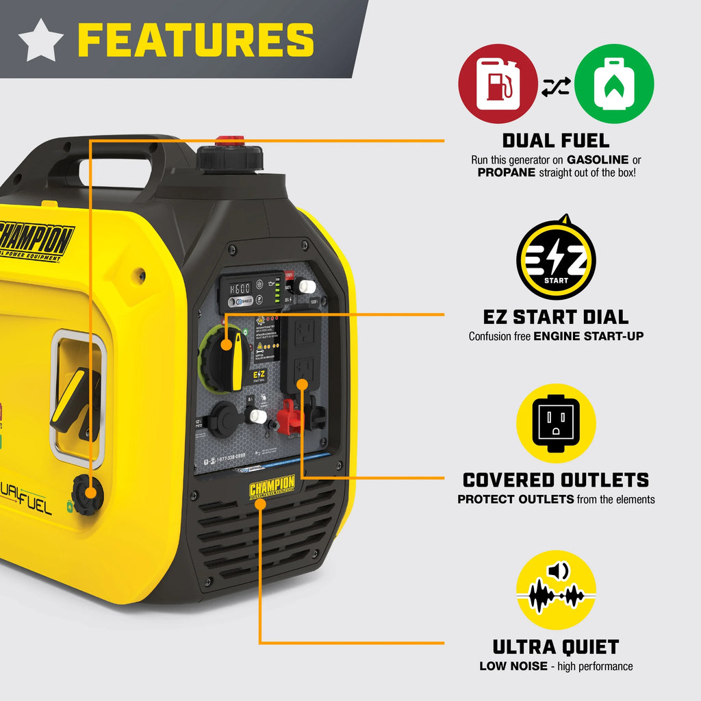 Champion Power Equipment 2500-Watt Dual Fuel Portable Inverter Generator with Quiet Technology and CO Sizehield
