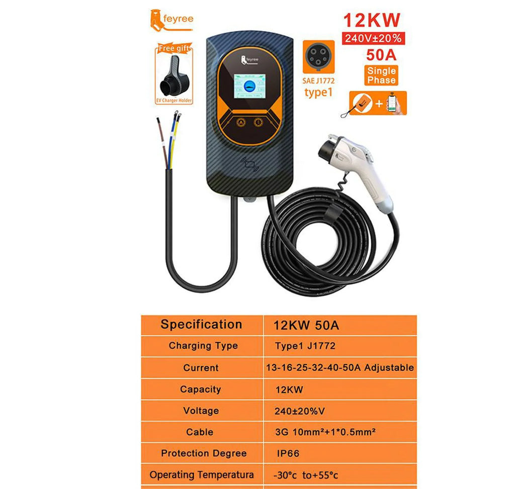 Electric Vehicle EV Charger 50Amp 240V 26FT Cable Charging Sizetation Level 2 APP