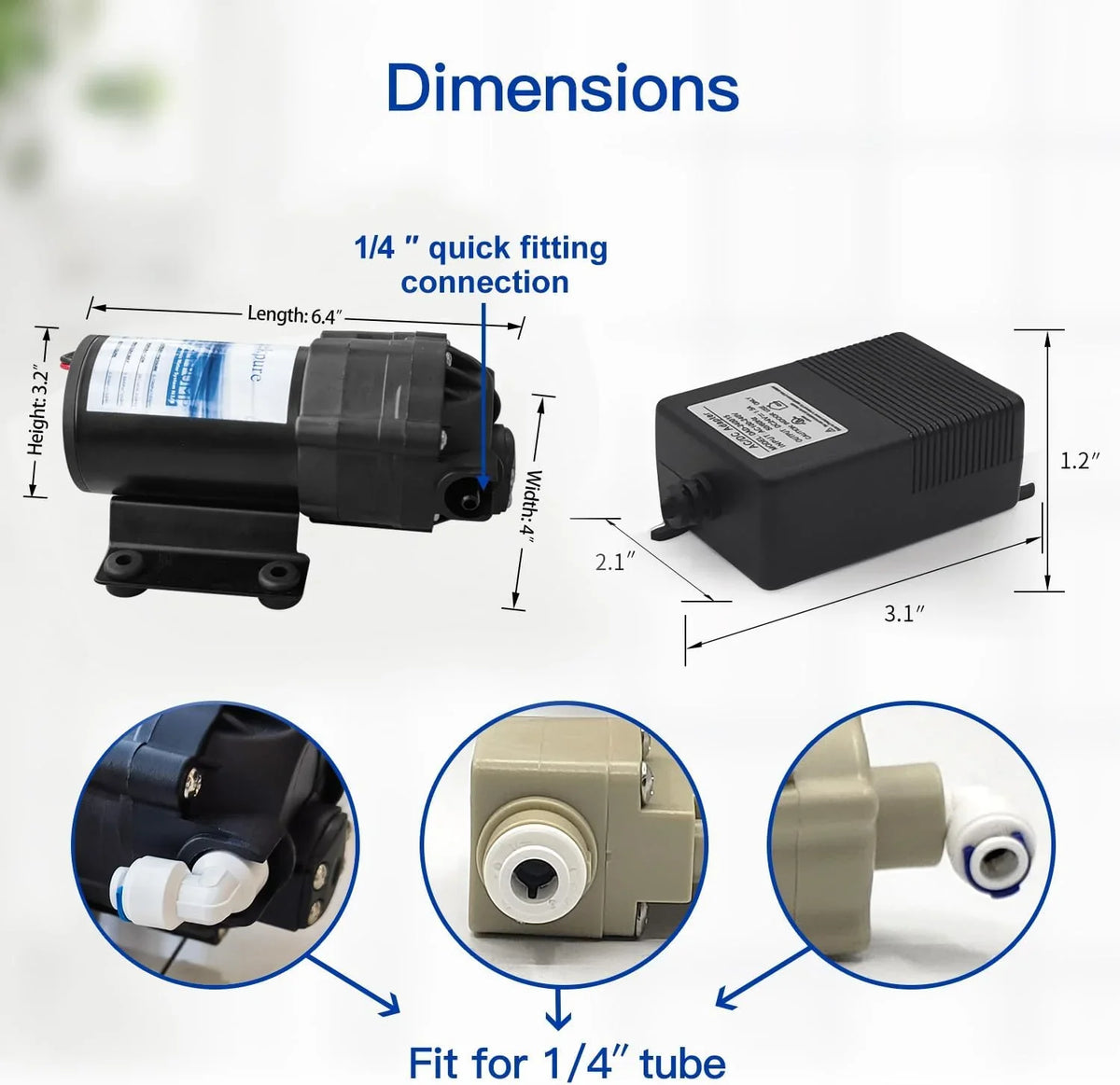 JIAH Reverse Osmosis Booster Pump Kit with Transformer + High and Low Pressure Sizewitches + Fittings for 50-150 GPD RO Sizeystem