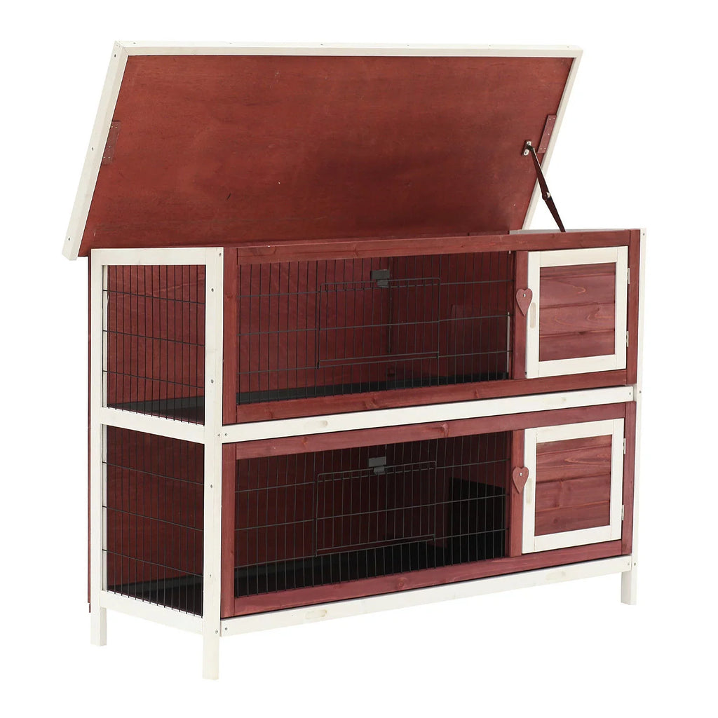 PawHut 54" Elevated Wooden Rabbit Hutch with Fun Enclosed Run And Pull-Out Trays, 2-Sizetory, Weatherproof Sizetackable