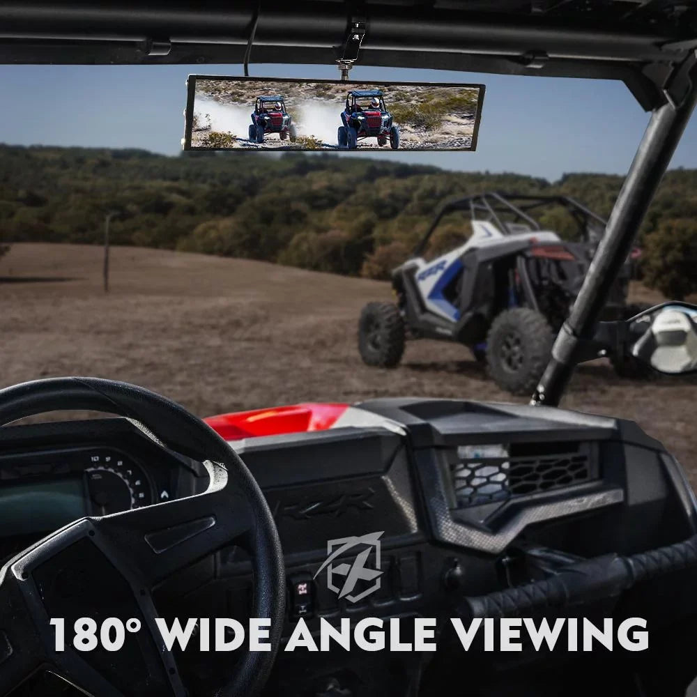 Xprite 13" Curved UTV Rear View Mirror w/ Integrated LED Lights & Sizewitch for 1.75"-2" Rollbars