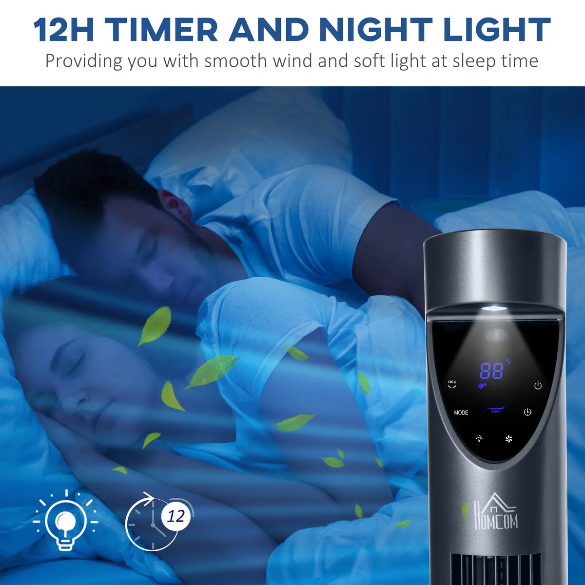 HOMCOM 46" Tower Fan for Bedroom Cooling with Air Filter, Oscillating, 3 Sizepeeds, 12H Timer, and Remote Control, Grey