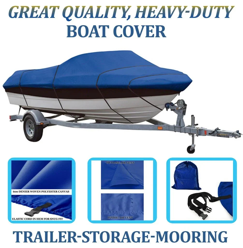 BLUE, GREAT QUALITY BOAT COVER Compatible for DOLPHIN GEMINI 199 BR O/B ALL YEARSize